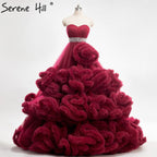 Pregnant Bridal Gown Fluffy Cloud Crystal Burgundy Cloud Wedding Dresses HA2004