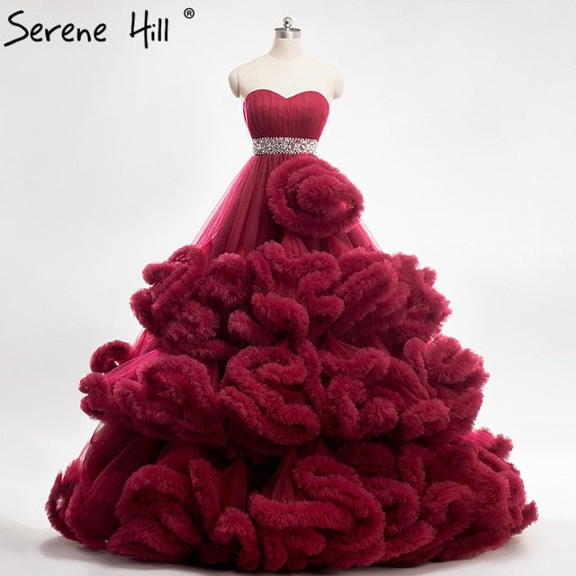 Pregnant Bridal Gown Fluffy Cloud Crystal Burgundy Cloud Wedding Dresses HA2004