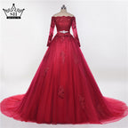 Puffy Burgundy Arab Wedding Dress Elegant Lace Hochzeitskleider Floor Length High Quality Tulle HA2011
