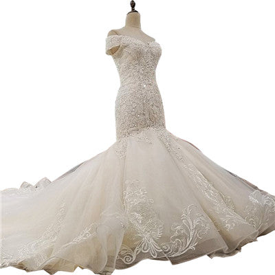 Robe de mariée sirène de luxe, épaules dénudées, sexy, haut de gamme, personnalisée, robe de mariée vintage à paillettes et cristaux