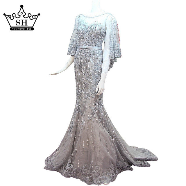 Mermaid Tulle Evening Dress Sleeveless Crystal Shawl Sequined Evening Gown shx001