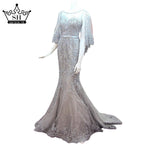 Mermaid Tulle Evening Dress Sleeveless Crystal Shawl Sequined Evening Gown shx001