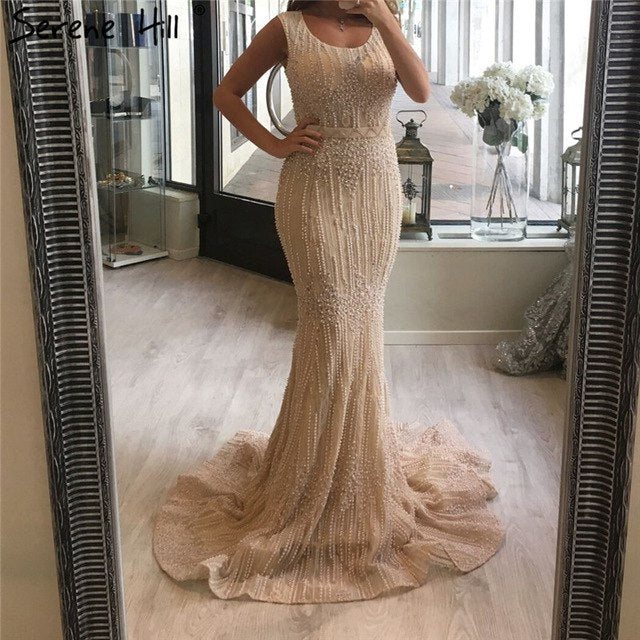 On Sale No Return No Refund Sale Green Embroidery Pearls Lace Mermaid Evening Dresses Sexy  Pearls Lace LA6231