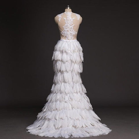 Robe de mariée sirène à volants en plumes et organza, robe de mariée à volants complets HA2006