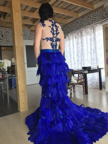 Robe de mariée sirène à volants en plumes et organza, robe de mariée à volants complets HA2006