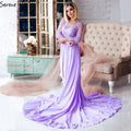 Purple Long Sleeve Beading Crystal Evening Dresses HA2096