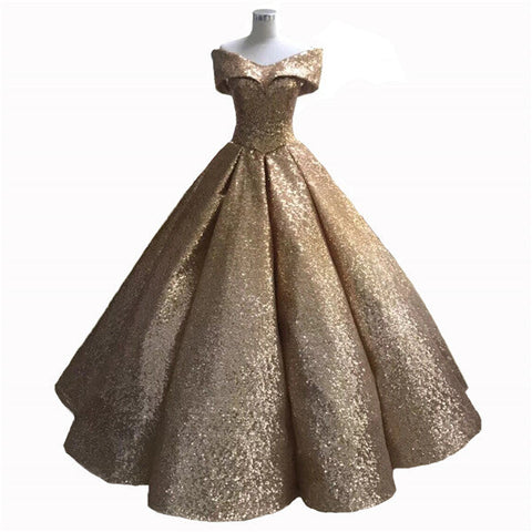 Robe de mariée luxueuse à paillettes scintillantes, épaules dénudées, style vintage haut de gamme