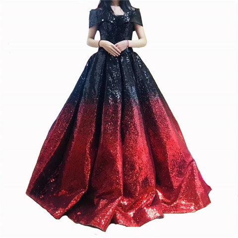 Robe de mariée luxueuse à paillettes scintillantes, épaules dénudées, style vintage haut de gamme