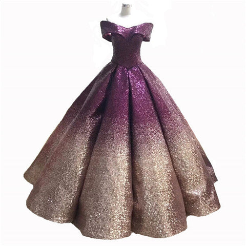 Robe de mariée luxueuse à paillettes scintillantes, épaules dénudées, style vintage haut de gamme