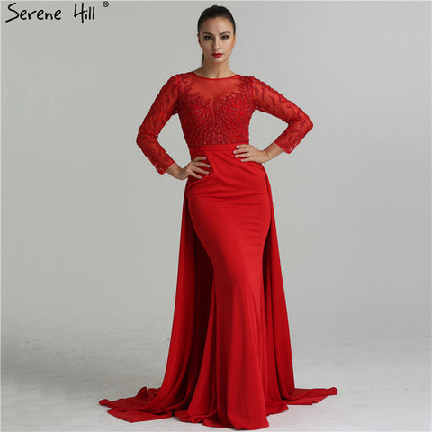 Robe de soirée sirène rouge et noire à perles, en solde, sans retour ni remboursement, LA6275