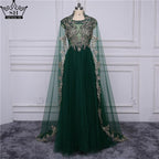 With Cap Embroidery Crystal Evening Dresses Long Fashion A-Line LA6402