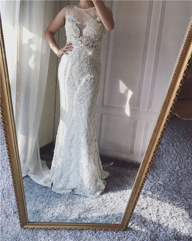 On Sale No Return No Refund Sale Mermaid Elegant Hand Craft Evening Gowns Pearls Crystal LA6238