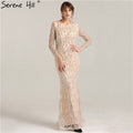 Mermaid Sparkly Evening Dresses Long Sleeves Beading Evening Party Dress LA6175