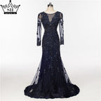 Elegant Mermaid Tulle Long Evening Dresses Pearls Crystal LA6087