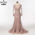 Elegant Mermaid Tulle Long Evening Dresses Pearls Crystal LA6087
