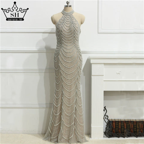 Vestidos de noche de sirena con escote halter y diamantes, modelo LA6101