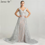 On Sale no return no refund Sale Deep-V Sleeveless Gliter Vintage Sexy Evening Dresses Mermaid Fashion Elegant With Removrable Train Evening Gown LA6235