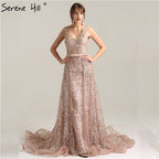 On Sale no return no refund Sale Deep-V Sleeveless Gliter Vintage Sexy Evening Dresses Mermaid Fashion Elegant With Removrable Train Evening Gown LA6235