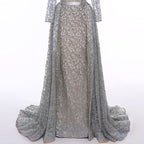 On Sale No Return No Refund Fashion Mermaid Luxury Glitter Wine Red Evening Dress Long Sleeves  Gliter  with train Evening Gowns 2025 LA6326