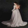 On Sale No Return No Refund Gray Beading Crystal Formal Long Sleeve Evening Dress HA2097