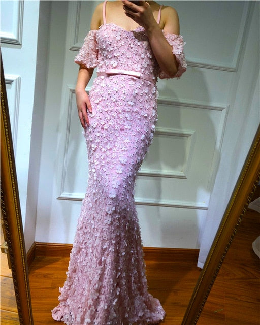 On Sale no return no refundSexy Strapless Short Sleeves Mermaid Evening Dresses 2025 Embroidery Pearls Fashion Evening Gowns LA6519