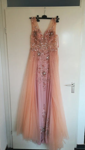 Robe de soirée longue bleu marine à perles et traîne, en tulle et cristaux, tenue de soirée formelle 2025 LA6185