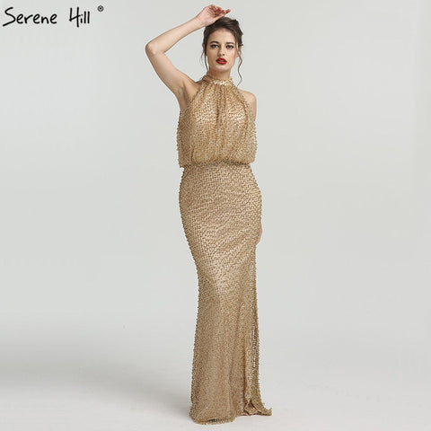 Vestido de noche de sirena con cuentas, perlas y purpurina LA6460