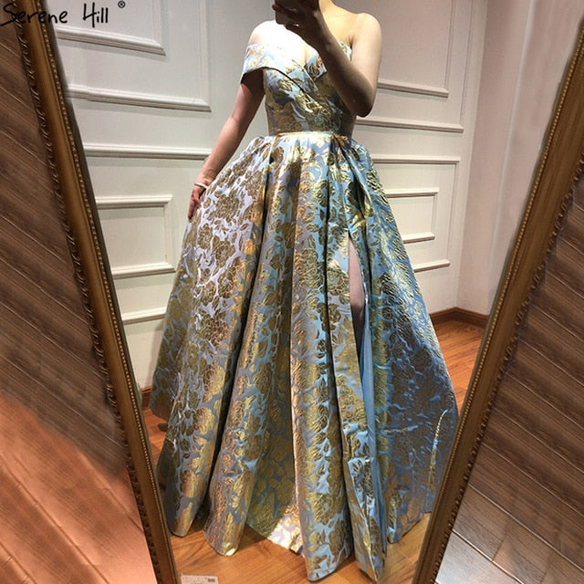 Designer Embroidery Long Dress Evening Sexy Off Shoulder LA6525