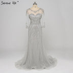 Sale Beading Sequined Tulle Evening Dress Transparent Long Sleeves Mermaid Evening Gown LA6395