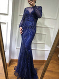 Mermaid Formal Evening Dresses Long Sleeves Beading Evening Gowns LA6506