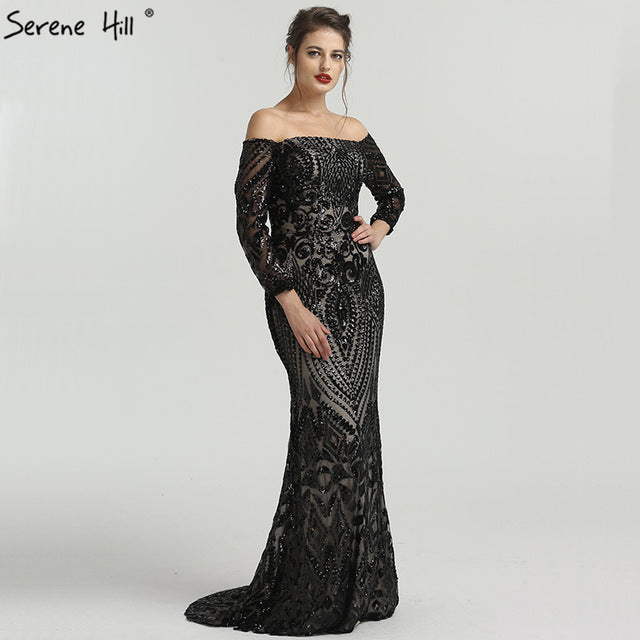 On Sale no return no refundSale Off Shoulder Sequined Evening Gowns Evening Dress LA6476