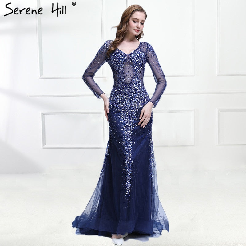 On Sale No Return No Refund Sparkly Luxury Crystal Sequined Tulle Evening Dress Elegant Mermaid LA6400