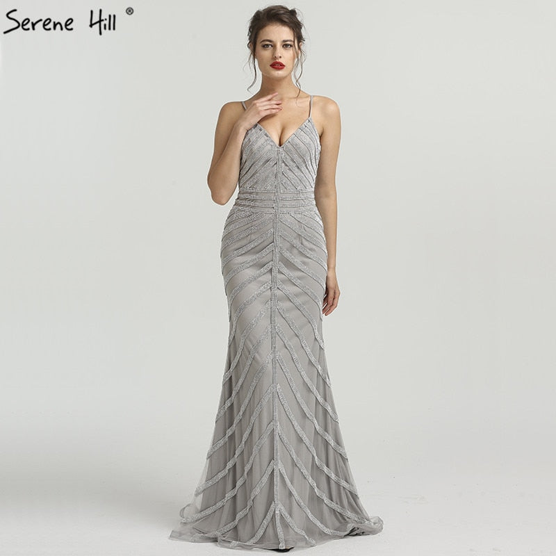 Sexy Full Crystal Evening Dresses Sleeveless Elegant Mermaid LA6508