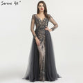 Muslim Long y V-Neck New Evening Dress 2025  A-Line Fashion Diamond Beading With Over Skirt  Evening Dress Real Photo LA6571