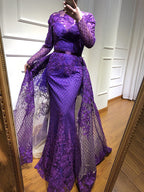 On Sale No Return No Refund Purple Long Sleeves Fashion Evening Dresses LA6548