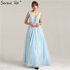 On Sale No Return No Refund Sale Sleeveless Deep-V Sexy Long Evening Dresses Pearls Crystal Evening Gown LA6173