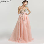 On Sale No Return No Refund One Shoulder Fashion Sexy Newst Evening Dresses 2025 Flowers Pearls Sleeveless Formal Evening Gowns LA6512