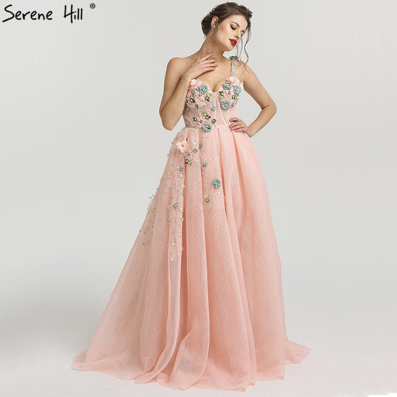 On Sale No Return No Refund One Shoulder Fashion Sexy Newst Evening Dresses 2025 Flowers Pearls Sleeveless Formal Evening Gowns LA6512