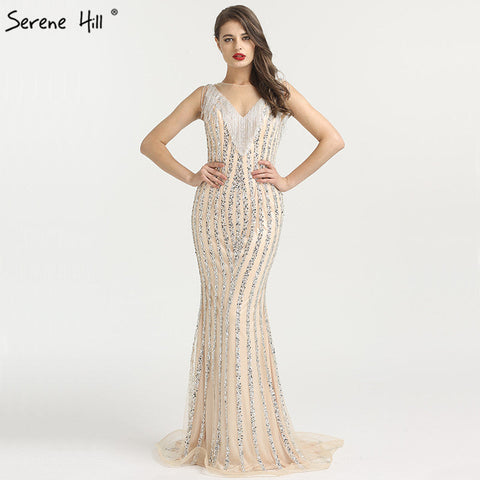 En oferta. Sin devoluciones ni reembolsos. Vestidos de noche de sirena sin mangas con brillo de lujo. LA6357