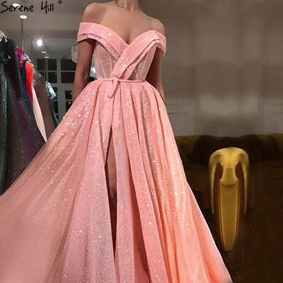 Peach Pink Luxury Sparkle Tulle Evening Dresses LA6505