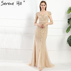 Sexy  Off Shouler Diamond Gold Nude Mermaid Evening Dresses Sparkly Evening Gown  2025  Real Photo LA6110