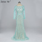 On Sale No Return No Refund Sale Long Sleeves Luxury Sparkly Tulle Evening Dresses Mermaid Beading LA6396