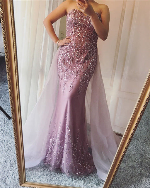 Purple Mermaid Elegant Fashion Evening Dress Beading Sequined Sleeveless LA6215