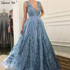 On Sale no return no refund Sale Deep-V Tulle Evening Dresses Appliques Pearls Sleeveless LA6482
