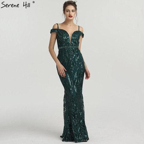 Boat Neck Mermaid Evening Dresses Sequined Diamond Elegant LA6582