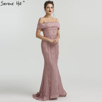 On Sale no return no refundSale Newest Mermaid Elegant Evening Dress Long Sexy Sleeveless Pearls Beading Evening Gowns LA6013