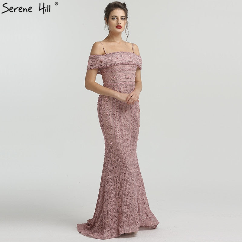 On Sale no return no refundSale Newest Mermaid Elegant Evening Dress Long Sexy Sleeveless Pearls Beading Evening Gowns LA6013