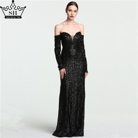 Robe de soirée vintage à épaules dénudées et manches longues, en paillettes et perles, style sirène, LA6128