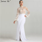 White Long Sleeves Evening Dresses Fashion Illusion Mermaid LA6303