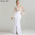 White Long Sleeves Evening Dresses Fashion Illusion Mermaid LA6303